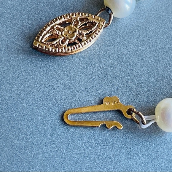 Vintage 14k Gold Natural White Pearl 5mm Beaded Strand Bracelet 7” - Picture 3 of 7